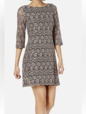 Jessica Howard Crochet Lace Sheath Dress in Taupe